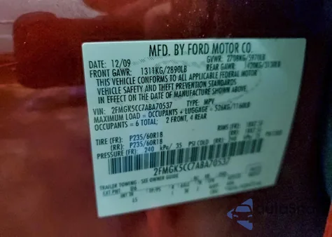 2010 Ford Flex Sel z USA, uszkodzony, nr VIN 2FMGK5CC7ABA70537